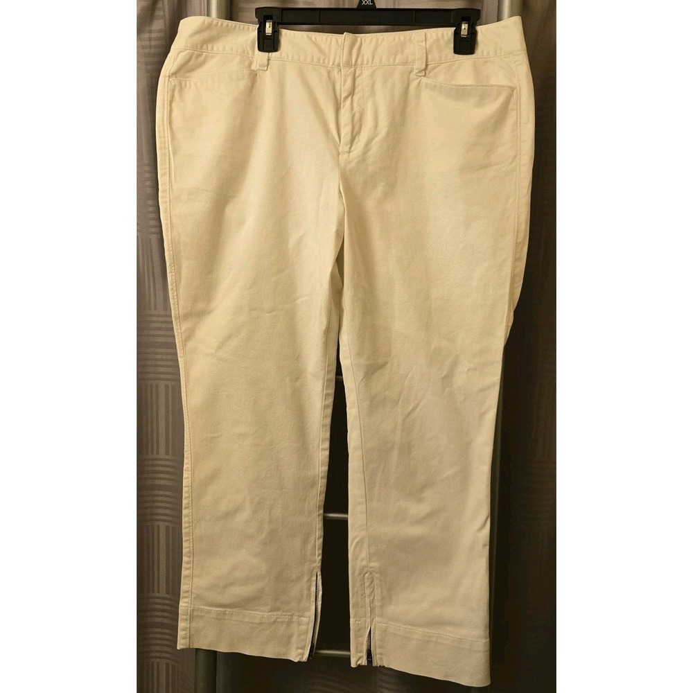 Ann Taylor LOFT Marisa Women's 14 White Cotton Blend Capri Pants Zip Ankle 36x25